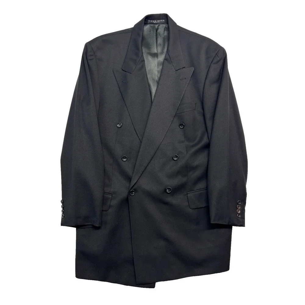 vtg 90s Hugo Boss 44L‎ Zeus Black Double Breasted Blazer Jacket Sport Coat USA